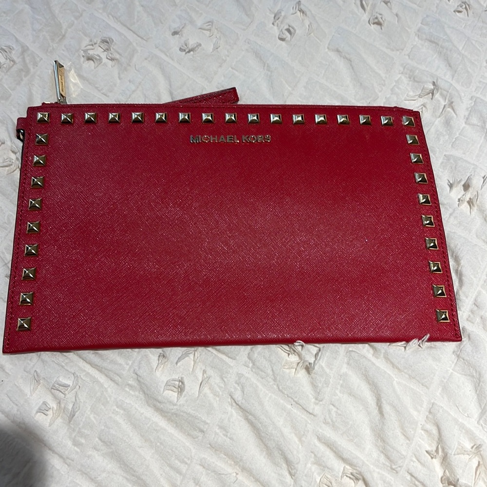 Michael Kors Red Studded Large Clutch Wallet Wristlet